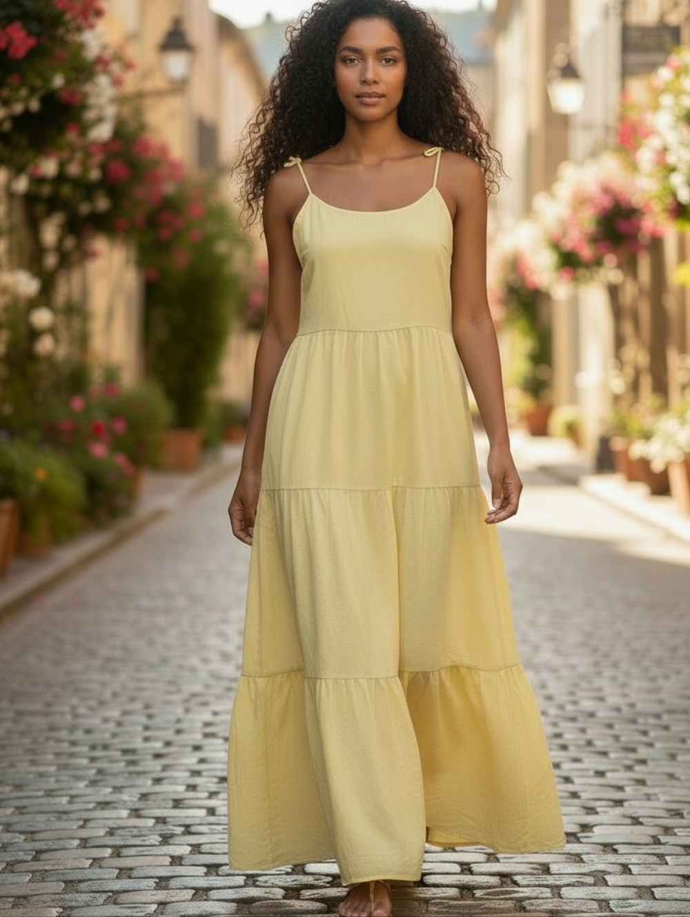 Mille Resort Maui Lemonade Yellow Tierd Linen Maxi Dress XXS Sundress Oversized